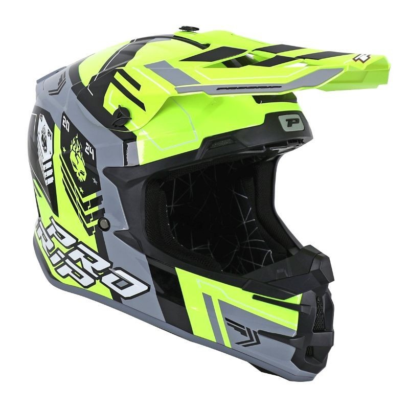 Casque Cross PROGRIP 3080 Spirit Jaune fluo Gris