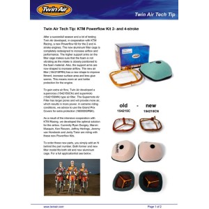 Filtre à air TWIN AIR kit Powerflow - Off Road KTM 250 à 530cc 2011-2016 et Husqvarna 250 à 501cc 2013-2016