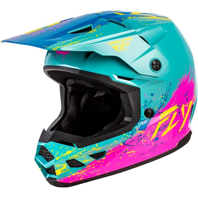 Casque enfant FLY RACING Kinetic Drip Turquoise Rose Jaune