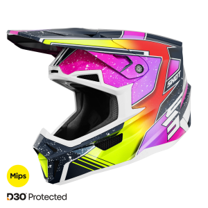 Casque SHOT 2026 Lite Racing Bleu Jaune fluo Satin