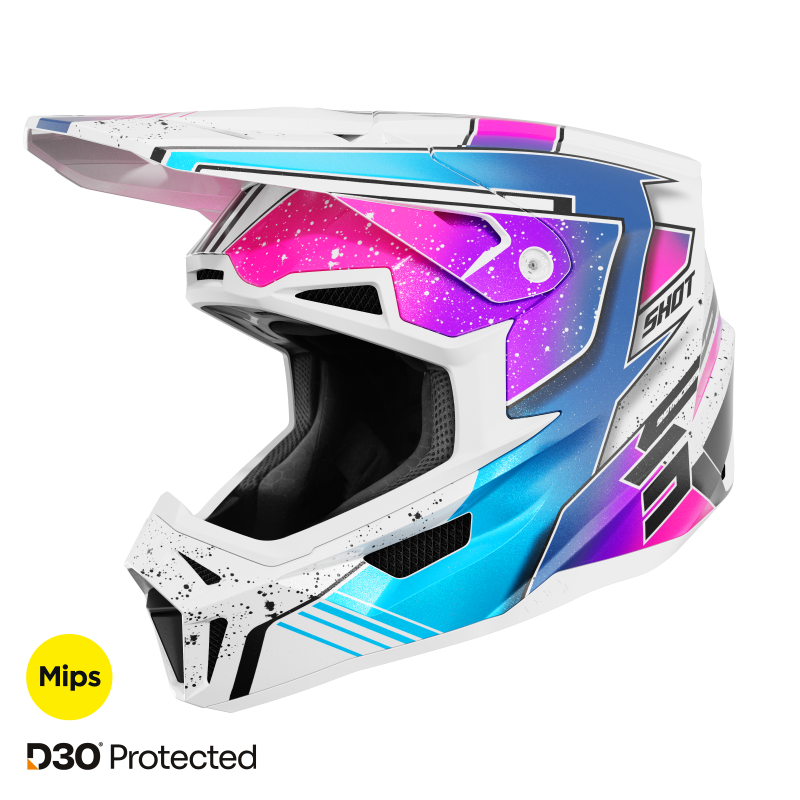 Casque cross Shot Lite Racing 2026 - Blanc/Rose Satin Casque cross Shot Lite Racing 2026 - Blanc/Rose Satin