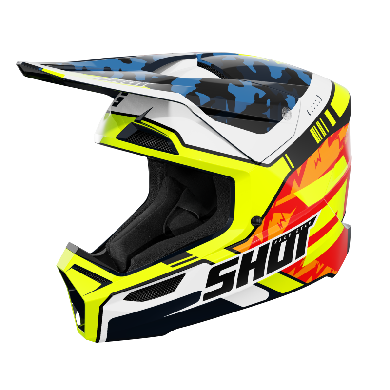 Casque SHOT 2026 Furious Enfant Flash Bleu Jaune Fluo Brillant Casque SHOT 2026 Furious Enfant Flash Bleu Jaune Fluo Brillant