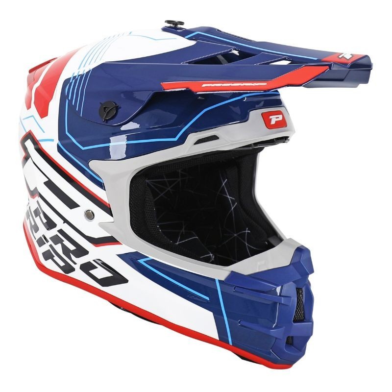 Casque Cross PROGRIP 3080 Adventure Blanc Bleu Rouge