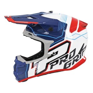Casque Cross PROGRIP 3080 Adventure Blanc Bleu Rouge