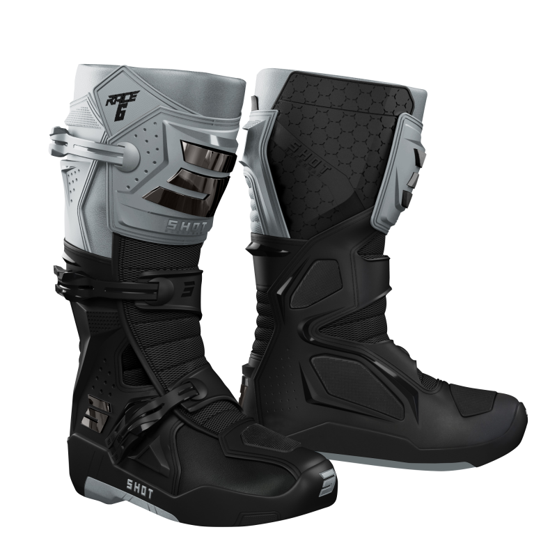 Bottes SHOT 2026 Race 6 Noir Gris Chromé Bottes SHOT 2026 Race 6 Noir Gris Chromé