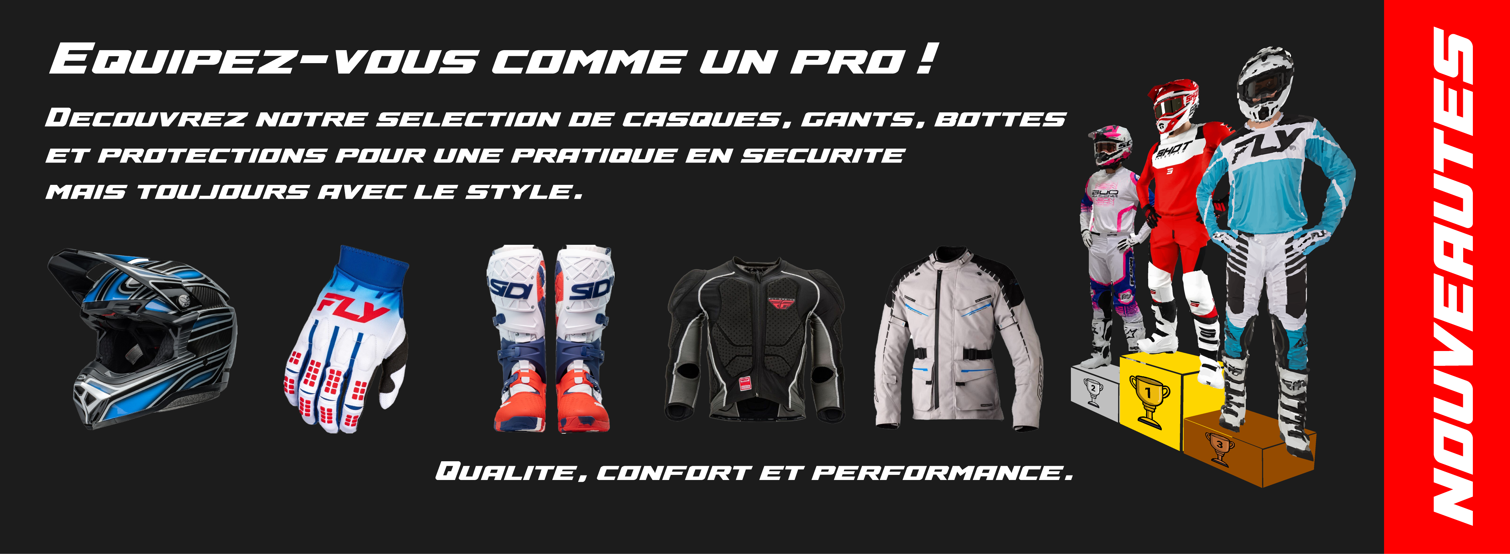Casques, gants, bottes, protections…